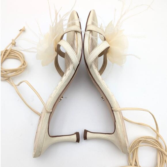 Sam Edelman Pammie Flower Kitten Heel Women's Sandals Pearl Ivory Size US7 - Picture 6 of 12